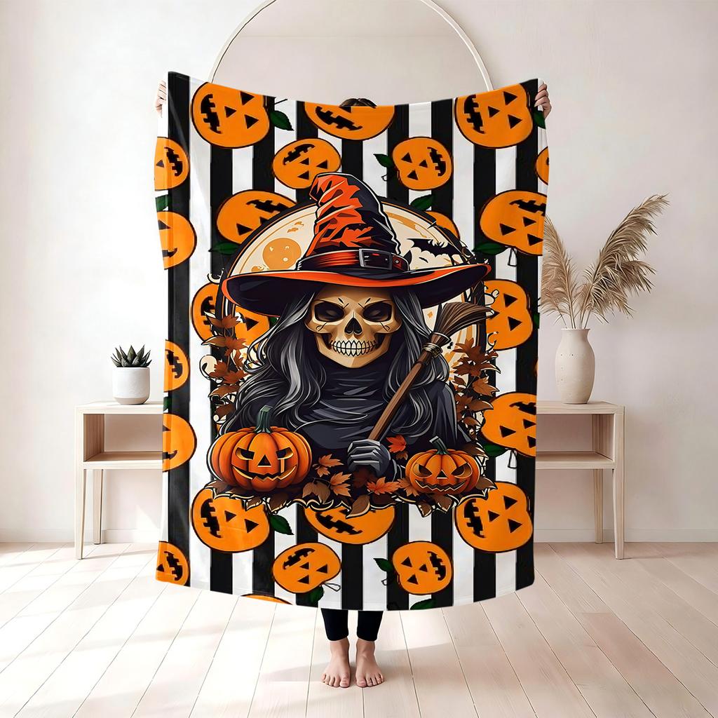Halloween Flannel Blanket, 3D Printed Anime Ghost Throw Blanket, Skin‑Friendly for Bedroom Sofa, Multiple Size Single Twin King