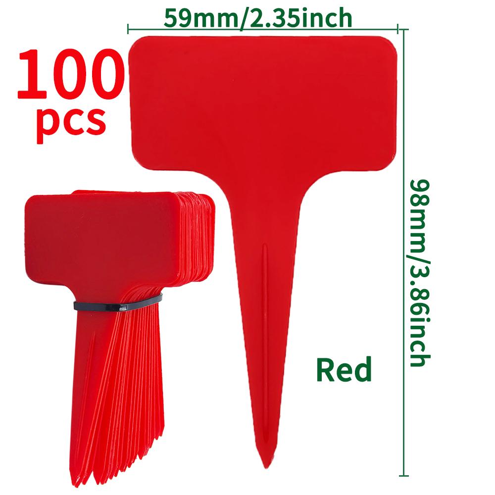 100 Pcs Red Plant labels,Plastic Plant T-Type Tags Nursery Garden Labels
