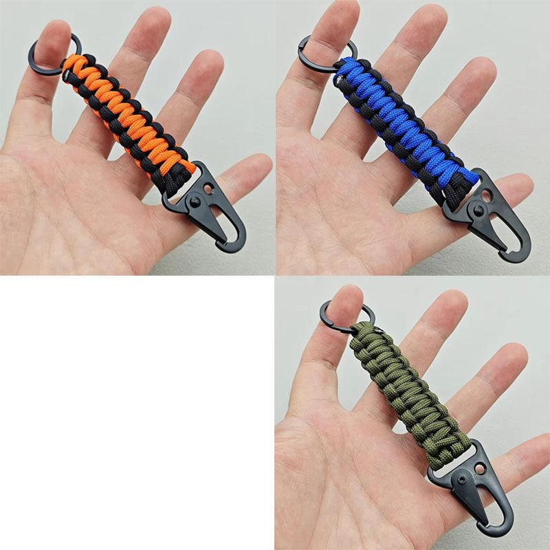 Military Paracord Keychain Ring Survival Kit with Carabiner Braided Cord Rope Lanyard Emergency Knot Tools for Camping Outdoor
