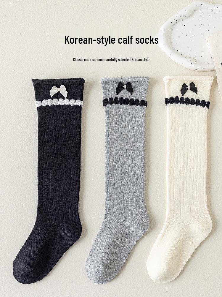 Girls' Korean-Style Bow Calf Socks for Spring and Autumn