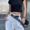 PU Leather Double Row Buckle Waistband Metal Y2K Belt Cool Men Belt  Female