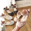 Korean Style Rhinestone Princess Half Sandals, Soft Sole Kids Girls Leather Shoes Spring Summer