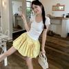 Sweet Polka Dot Floral Bow Tie Midi Skirt High Waist Anti-Sheer Puff A-Line Short Skirt
