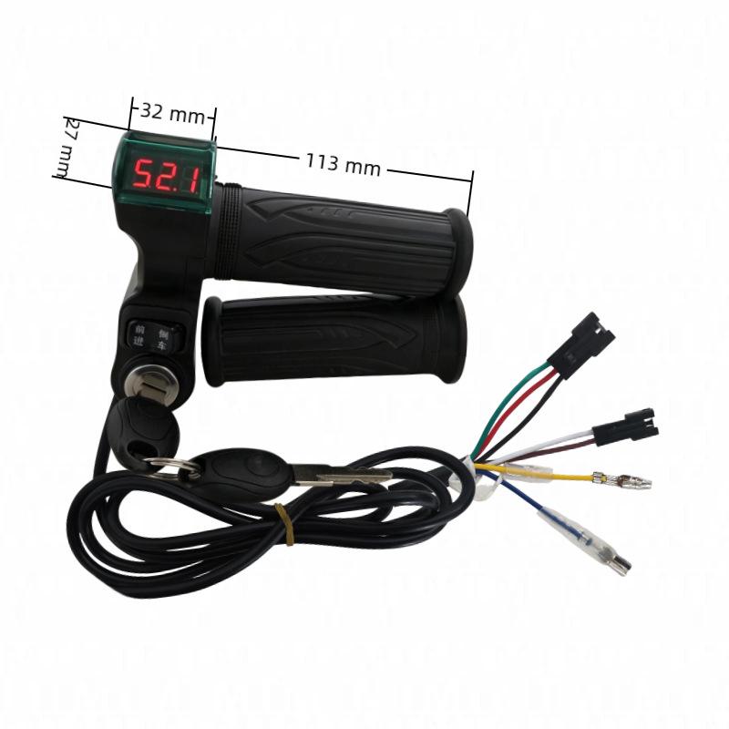 Red Screen Handlebar Grip Lock + Voltage Display Electric Throttle Twist Grip