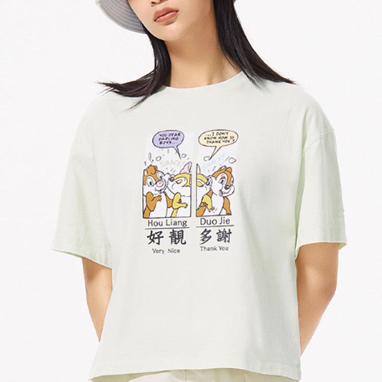 Li Ning X Disney Mickey Series Cartoon Print Short Sleeve T-Shirt Women Tops Light-Green AHSS266-4