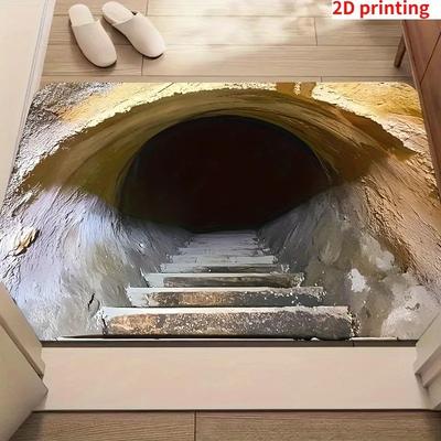 1 Stück Optische Illusion Tunnel Grubenmuster Rutschfeste Fußmatte, 2D-Druck Bauernhausstil Maschinenwaschbare Fußmatte Heimdekoration