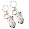 2Pcs Keychain Pendant Cartoon DiamondStudded Resin Small Cow Shape Metal Key   Decoration(White )