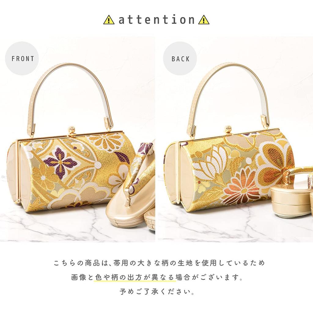 Sandals and bag set for obi formal Japanese cherry blossom and chrysanthemum mirror back x gold [SOUBIEN] coming-of-age ceremonies, long-sleeved