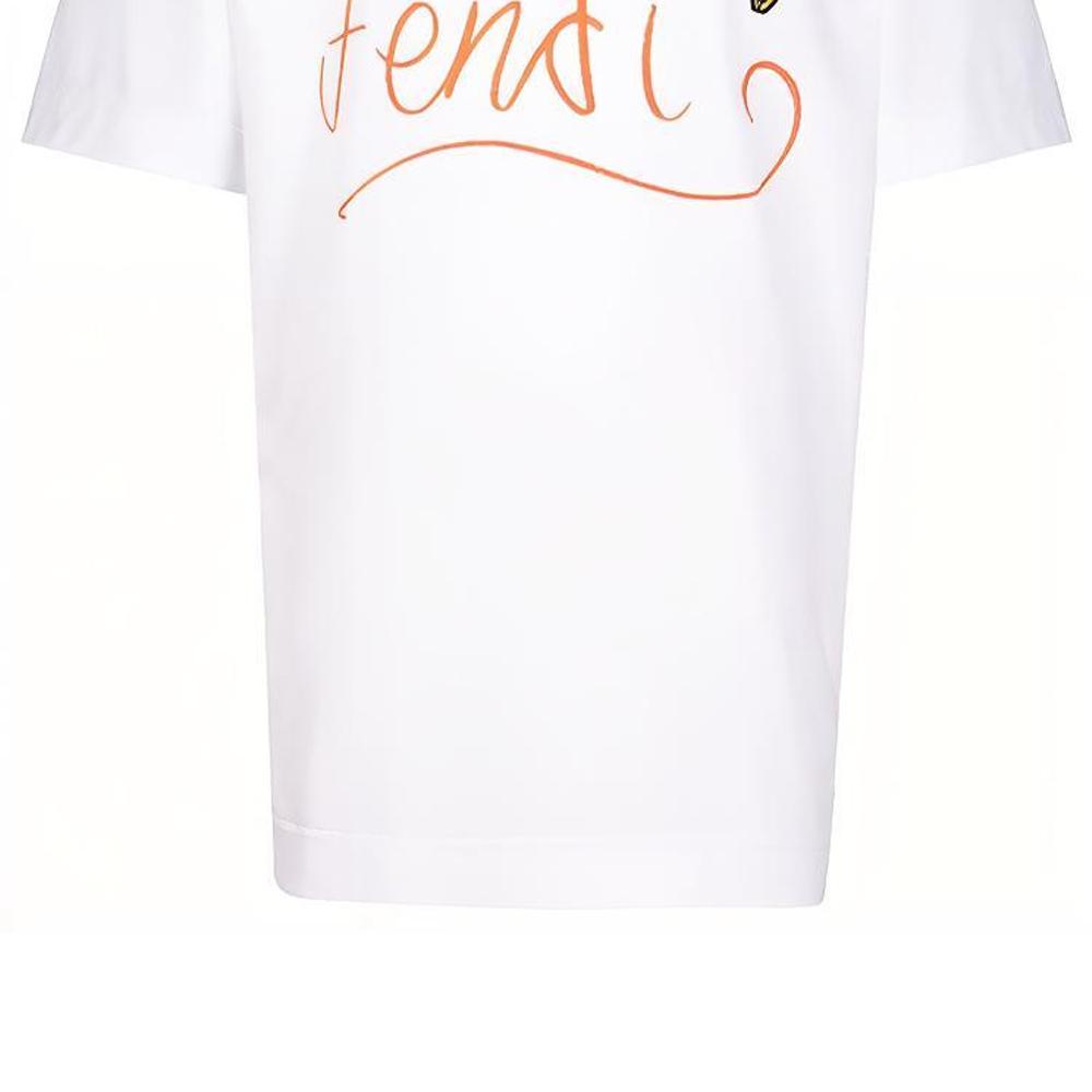 FENDI T-Shirts Men's White Crew Neck Moderate Straight Fit FY0936AH13F0UF6