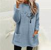 Women's Loose Fit Crew Neck Tunic Sweatshirt Long Sleeve Double Fleece Pullover Top Dandelion Floral Print Casual Fall Sweater With Side Pockets