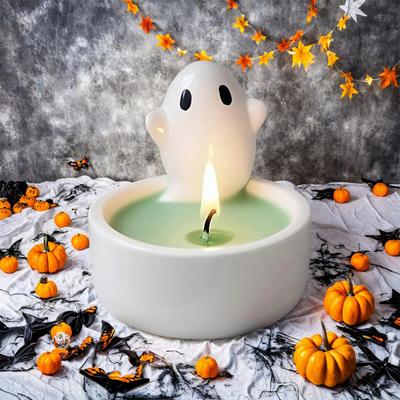 Suporte de Vela Fantasma de Halloween Aranha Assustadora Bruxa Gato Preto Morcego Abóbora Resina