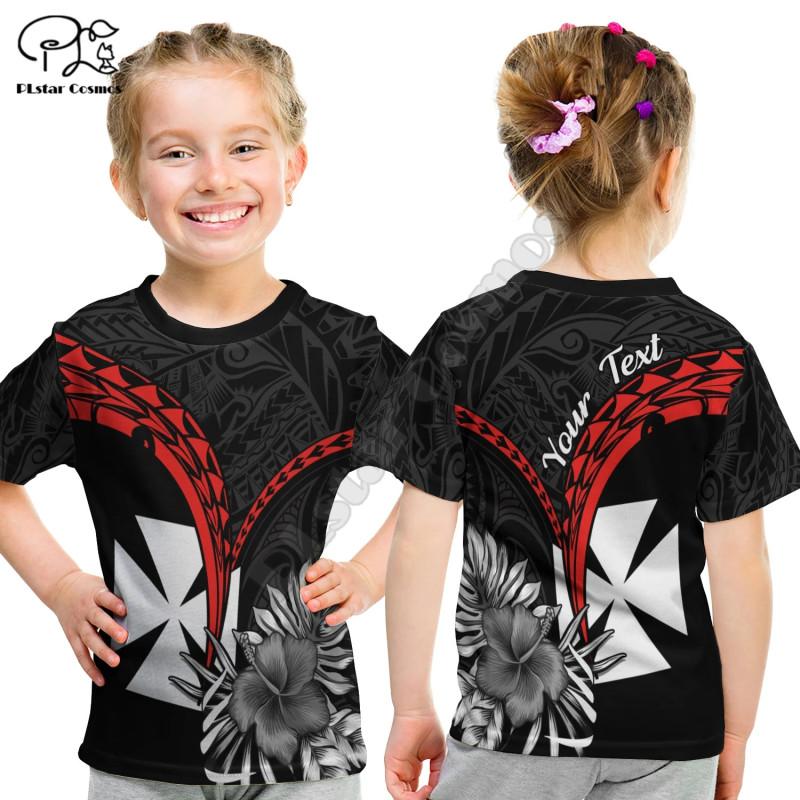 

Персонализированная футболка Wallis et Futuna на заказ, детские футболки с полинезийским узором и цветами гибискуса, летняя детская футболка