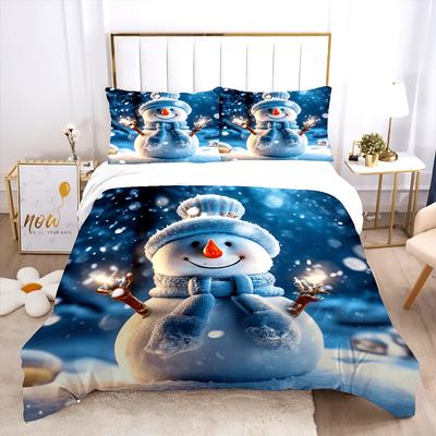 3pcs Soft & Cozy Christmas Blue Snowman Duvet Cover Set - Includes 1 Duvet Cover and 2 Pillowcases Easy Care Hypoallergenic