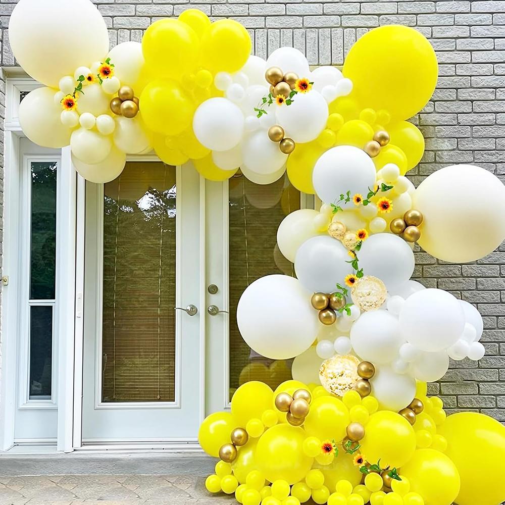 Pastel Yellow Balloons Garland Yellow White Gold Balloon Arch Kit Wedding Anniversary Kids Birthday Party Baby Shower Decoration