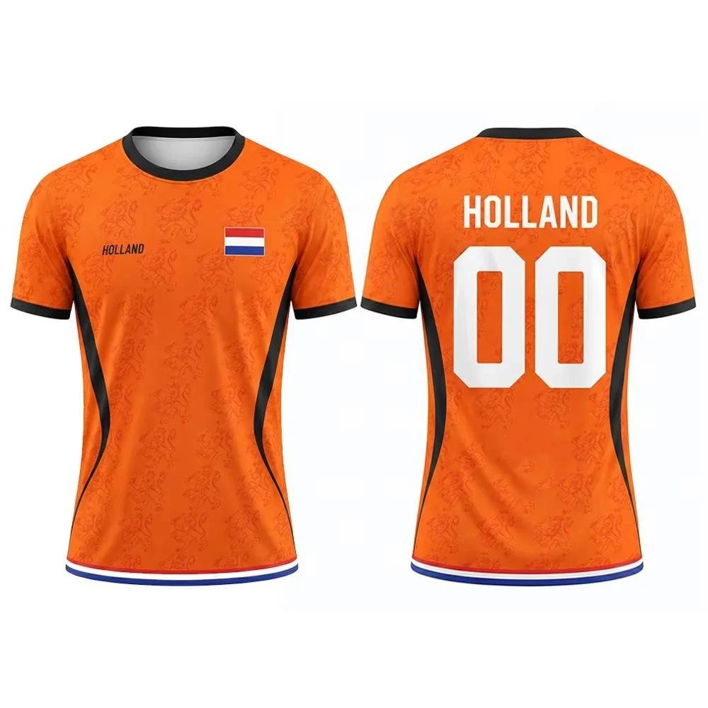 Maglia da Calcio Olandese per Uomo Modello Leone Olandese Asciugatura Rapida Traspirante Leggera T-shirt da Allenamento Calcio per Tifosi