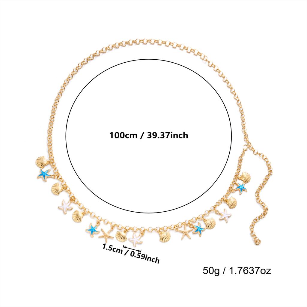 Ocean Series Boho Starfish Conch Pendant Waist Chain for Women Double Layer Imitation Pearl Beaded Belly Chain Body Jewelry