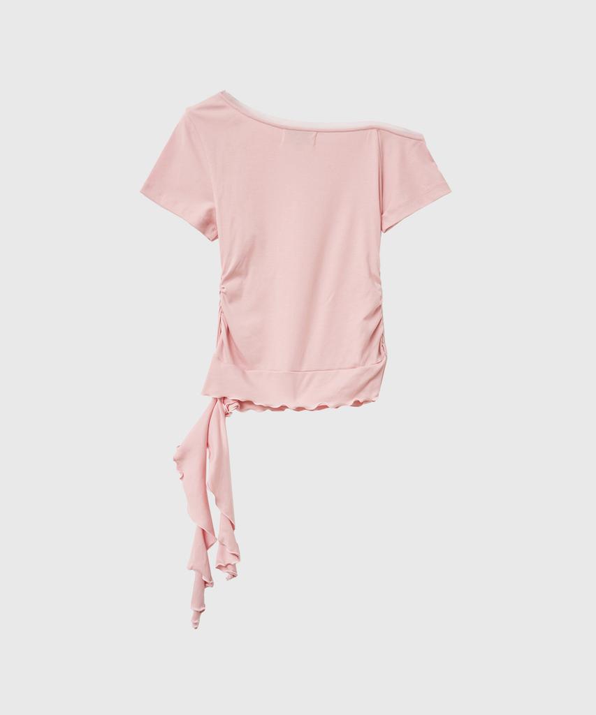 GENERALIDEA Mesh-Trimmed One-Shoulder T-Shirt [Pink] / Gf2Lts526