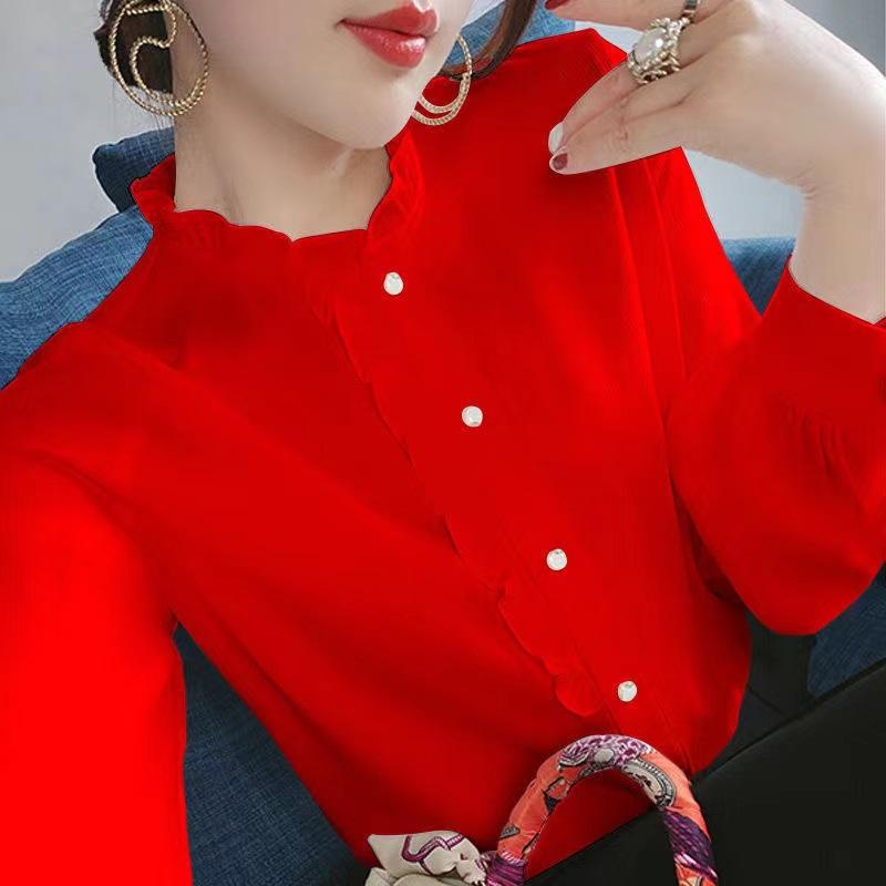 Bluză largi de primăvară și toamnă pentru femei, cu mâneci lungi, la modă coreeană, bluză Yankee, cămașă de mărime mare