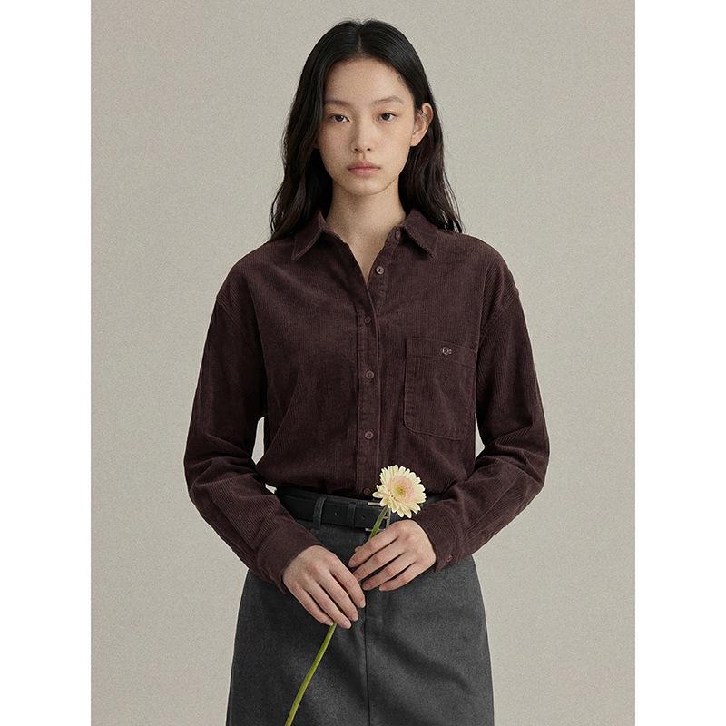 

Taoyu Poetry Lines Women s Retro Corduroy Brushed Loose Winter Shirt - Solid Color Long Sleeve Top One Size (90-145) кофейный
