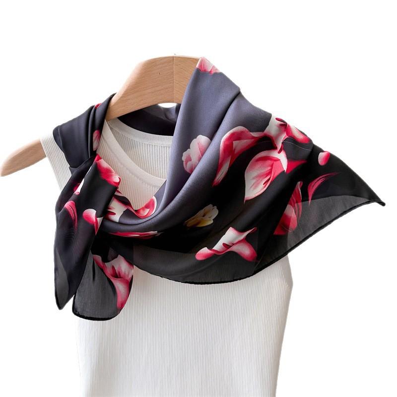 Elegant Printing Imitation Silk Scarf Square Scarf High-End Shawl Versatile Neck Small Square Scarf Headscarf