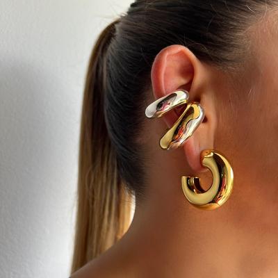 Stainless Steel PVD Hoop Earrings Women Fashion Ear Clips Thread Texture Statement Earrings For Women