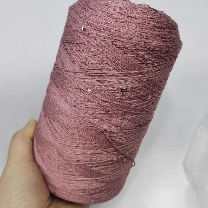 Number 6 Coarse Fine Crochet Thread Sequin Silk Linen Lace Thread with Pearl Beads DIY Scarf Sweater Knitting