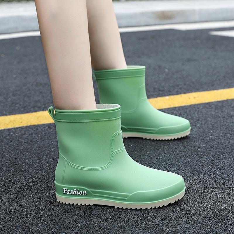 Mode Damen Mittelrohr wasserdichte rutschfeste Wasserschuhe Regenstiefel dicke Unterseite Gummischuhe