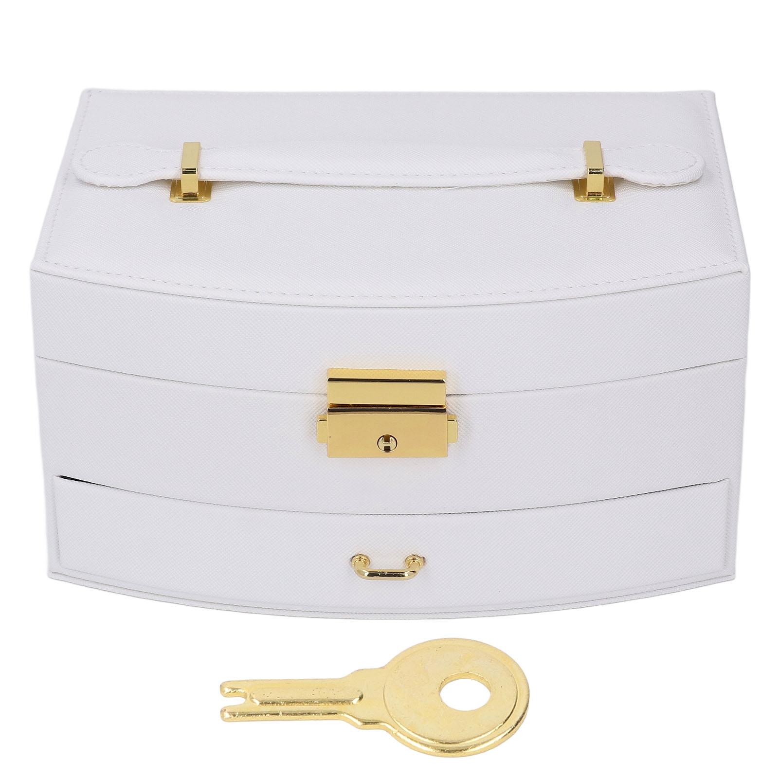 

Двухслойная шкатулка для украшений Женский органайзер для хранения Большой вместимости Запираемый выдвижной тип Ювелирные изделия белый