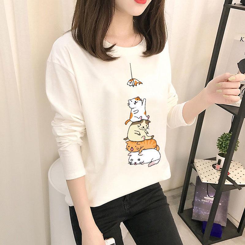 

Осень 2023 г. Корейские топы с рисунком - женские футболки с длинными рукавами в однотонных цветах XL