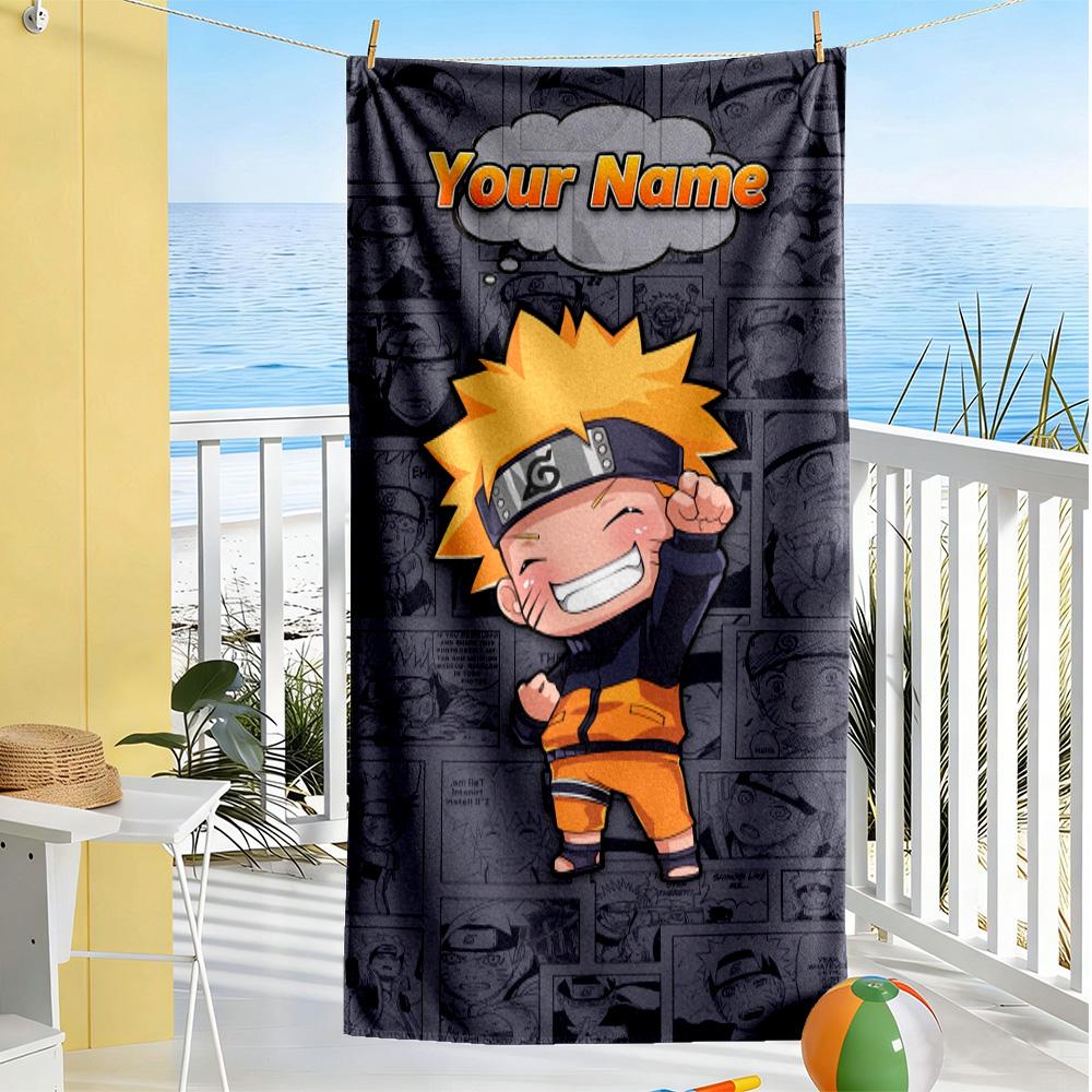 Naruto Character Customize Text Beach Towel Quick-Dry Soft Microfiber