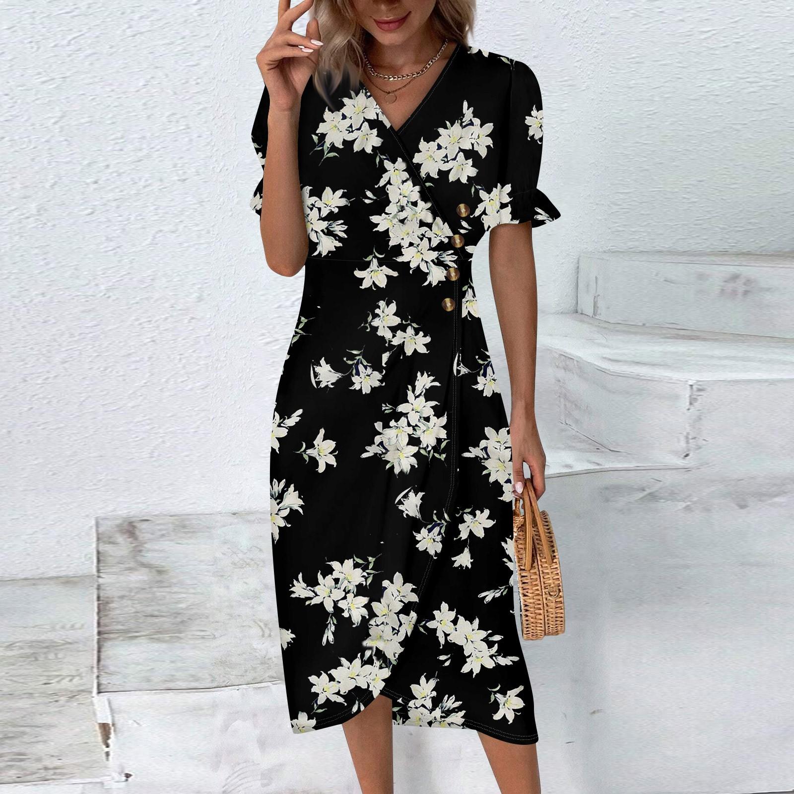 

Пляжные платья для женщин, весна-лето, элегантное платье с запахом и V-образным вырезом в стиле бохо, струящееся гавайское платье макси с рюшами L чёрный