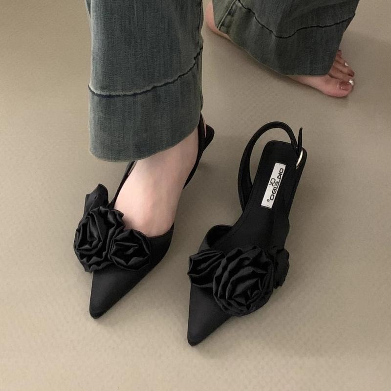 Summer Women Heels Shoes Flower Wedding Shoes Pointed Toe Low Heels Women Shoes Elegant Office Shoes Women Pumps Women Sweet Sandals