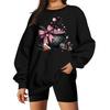 Women's Color Neck Long Sleeve Loose Fit Sweatshirt with Halloween Print