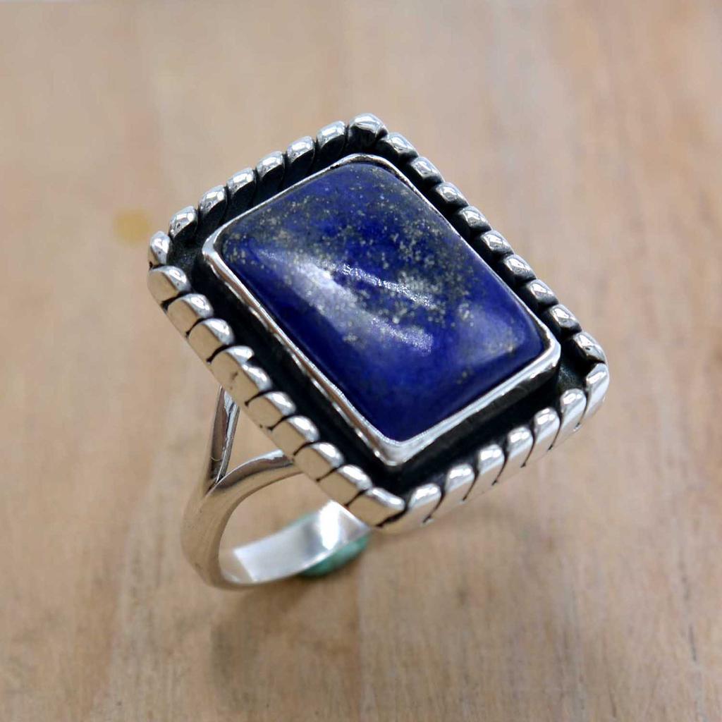 Lapislazuli-Ring aus 925er-Sterlingsilber, handgefertigter Ringschmuck mit natürlichem Edelstein