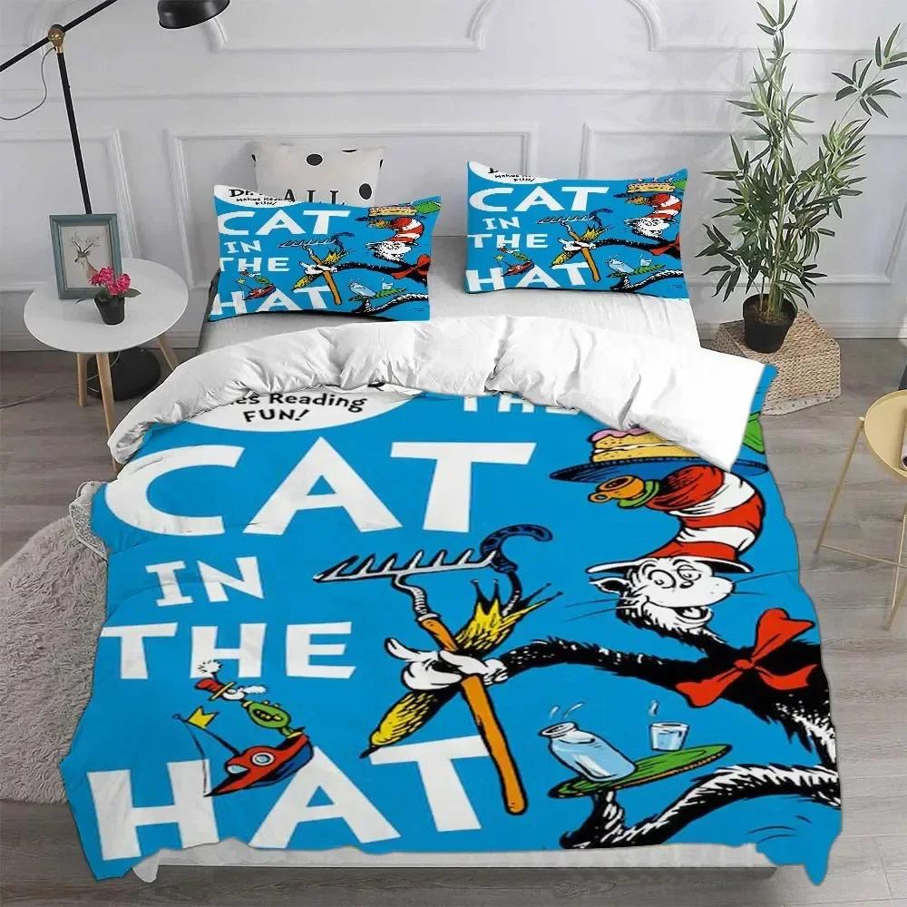 Der Kater mit Hut Bettwäsche-Set Bedrucktes Bettwäsche-Set Mit Kissenbezug Bettdeckenbezug Einzel Doppel Queen Super King Größe Kinder Erwachsene