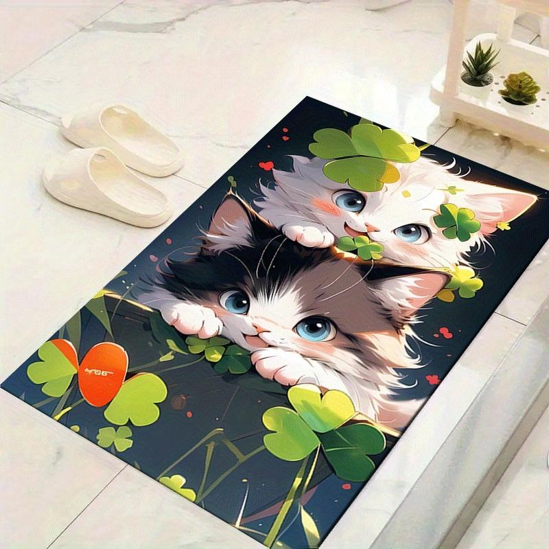 

1pc Clover and cat Design Indoor Area Rug - Soft, Anti-Slip, and Durable Gaming Room Decor for Bedroom 60cm by 90cm