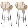 Bar Stool Set of 2 55 X 52 X 105 Cm Rattan and Iron