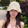 Summer Solid Color Bucket Hat For Women Sweet Bowknot Knit Hollow Breathable Sunshade Cap Girls Female Travel Outdoor Hat