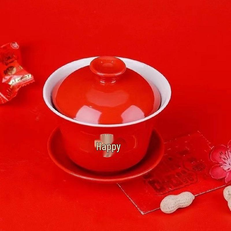 Wedding Essential Tea Cup and Bowl Set - Happy Change Mouth Dowry Tea Set