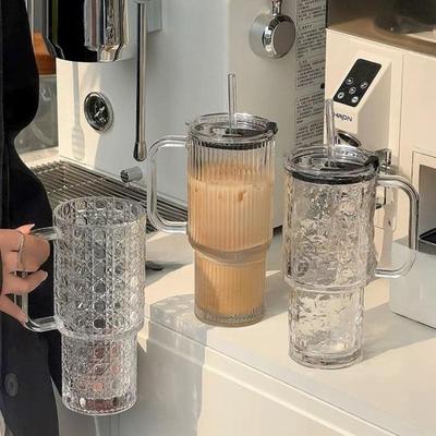 Tazza di Vetro Jumbo con Manico e Coperchio per Ragazze: Ideale per Caffè o Acqua, con Grande Capacità e Cannuccia Inclusa