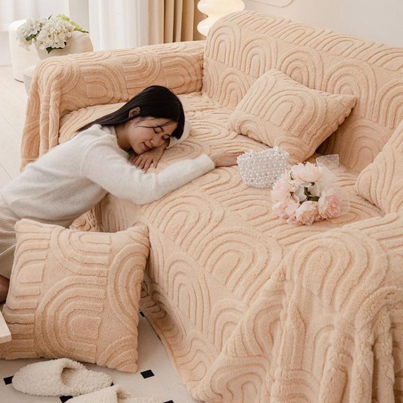 Nordic Instagram Style Anti-Scratching Plush Sofa Towel Cover Cloth Sofa Cover Full Covered Four Seasons Universal Sofa Cushion Winter