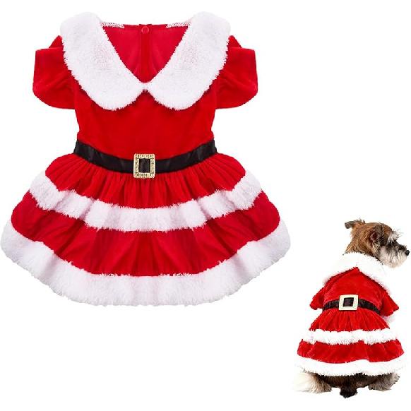 Dog Christmas Dress Christmas Dog Outfit Mrs Santa Claus Pet Clothes Puppy Xmas Holiday Costume Cat Skirt Winter Pet Clothes Cute Girl Red Dresses Medium