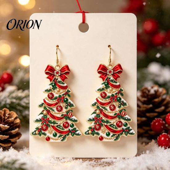 Decorative Holiday Earrings Christmas 2D Acrylic Earrings, Colorful Tree Dangle with Bow Party Jewelry Decor, Lightweight Drop Jewelry, Decorations
