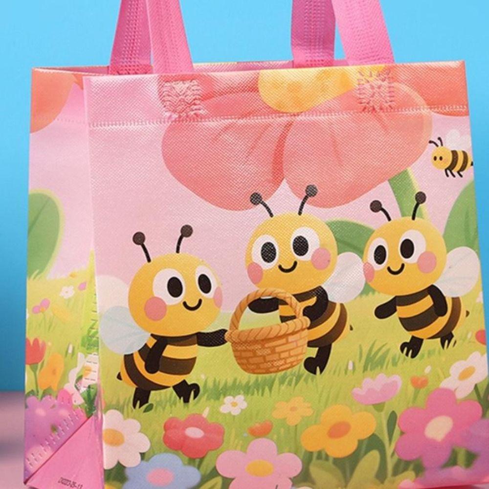 10Pcs Reusable Non-Woven Handbags Waterproof Flower Shopping Tote Bag  Kids Birthday Party