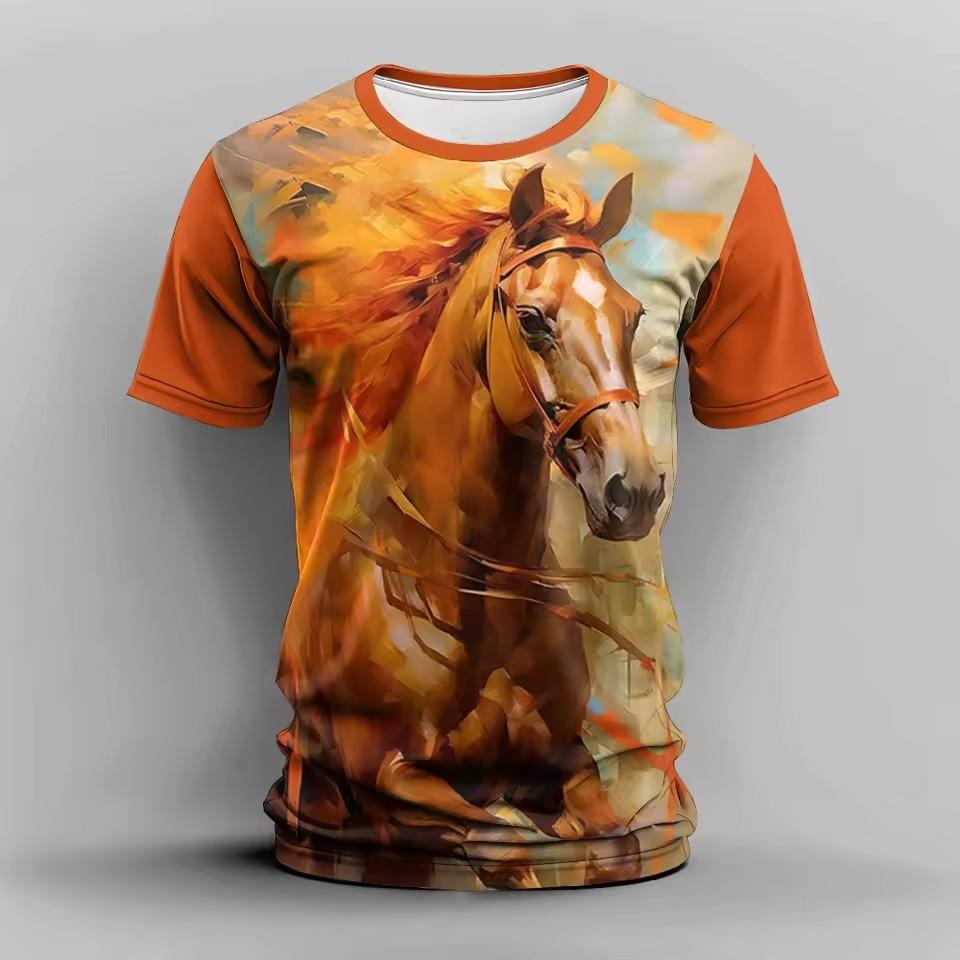 Women's Summer Elegant Fashion T-shirt Women's Popular Casual Comfortable Elegant Steed 3D Printed Short Sleeve Top