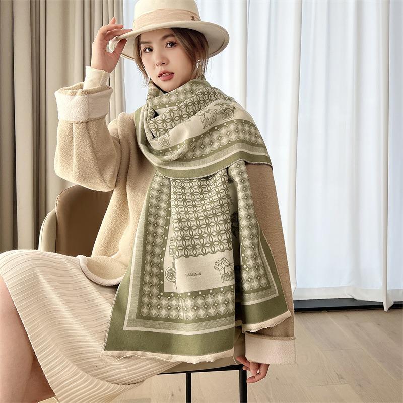 Scarf Women's Winter Versatile Thickened Warm Carriage Shawl with Imitation Cashmere Double-sided Jacquard Scarf Neck Protection