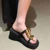 2025 New Summer Chunky Women Slippers Fashion Metal Decoration Casual Rome Style Female Platform Thick Heel Sandals
