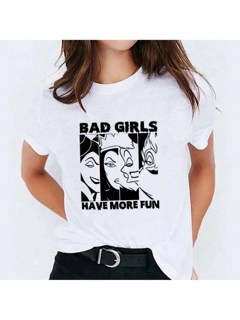 Villain T-Shirts Europe And The United States Villain Character Sexy Foreign Ladies Ins Tops Female Simple Fashion Short-Sleeved