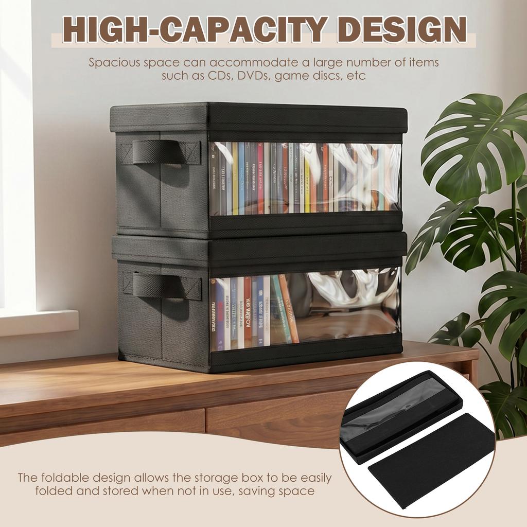 2 Pcs CD Storage Box Large Capacity Foldable CD Package Portable CD DVD Case Nonwoven Fabric with Window and Handle Car CD Box