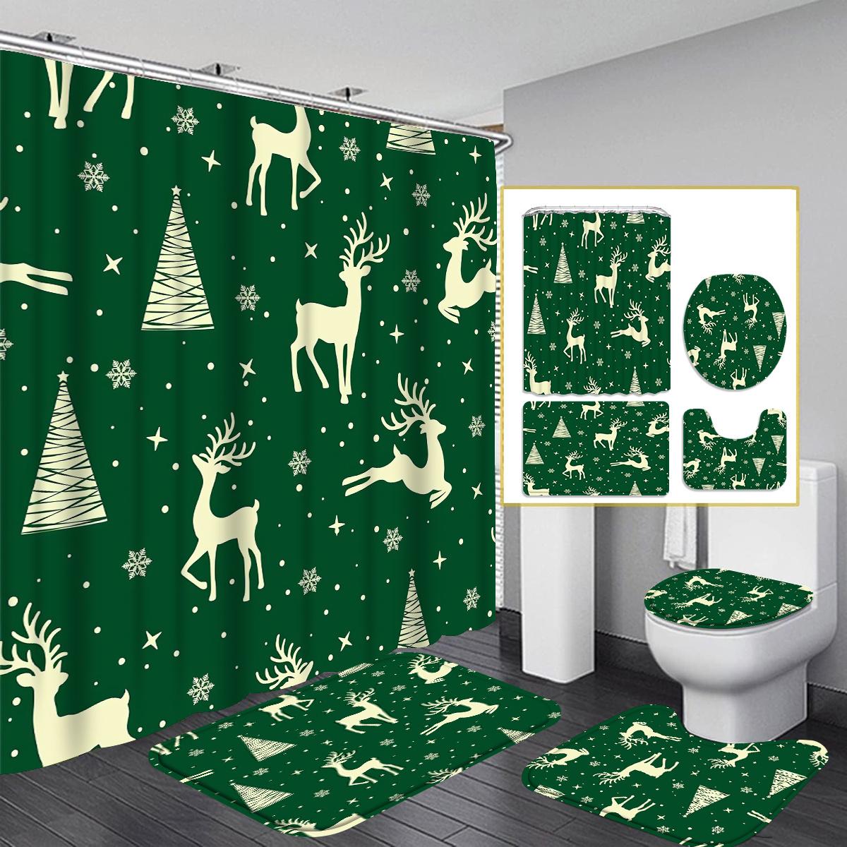 

Christmas Tree Decorative Shower Curtain Bathroom Set - Machine Washable, With 12 Hooks, Including Toilet Seat Cover And Bathtub W60H190(CM)-1 Pcs